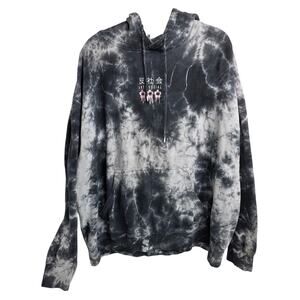 SMT Promo, Black Tie-Dye Anti-Social Hoodie, Men's 2XL